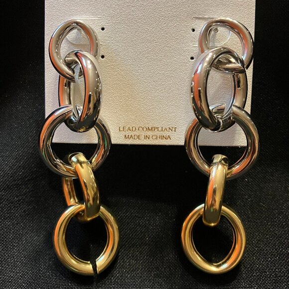 Natasha Gold and Silver Toned Chain Link Earrings - Picture 2 of 4